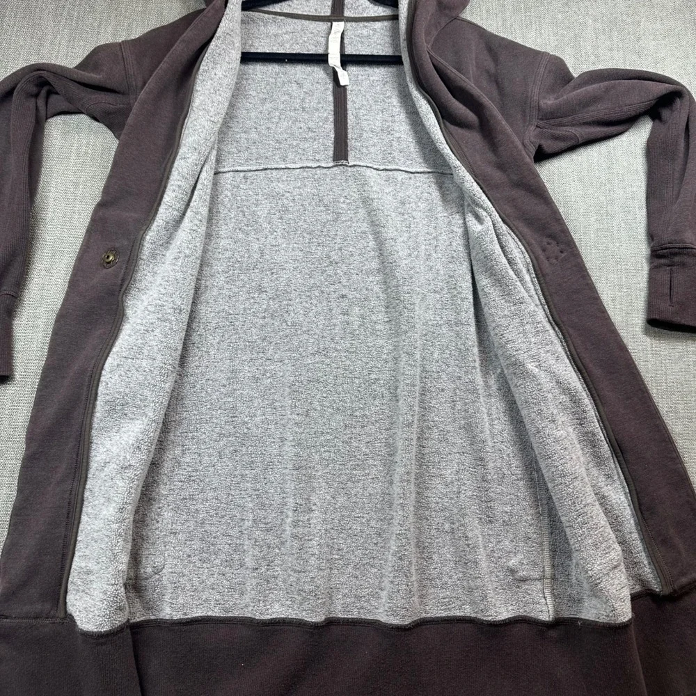 Lululemon Hooded Wrap Cardigan Womens 6 Brown Longline Fleece Thumbhole